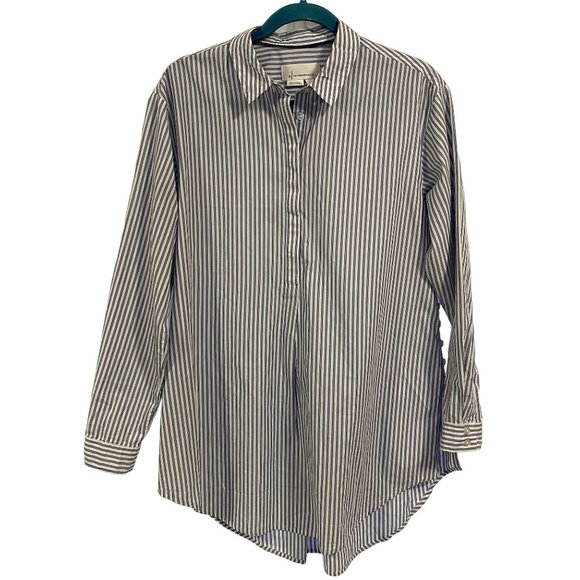 Anthropologie Blue and White Stripe Oversized Dress-Shirt Size S - Picture 1 of 10